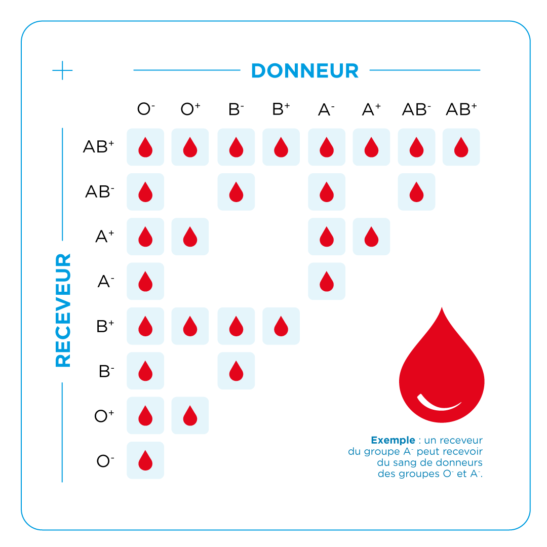 Tableau de compatibilité des groupes sanguins ABO et Rhésus