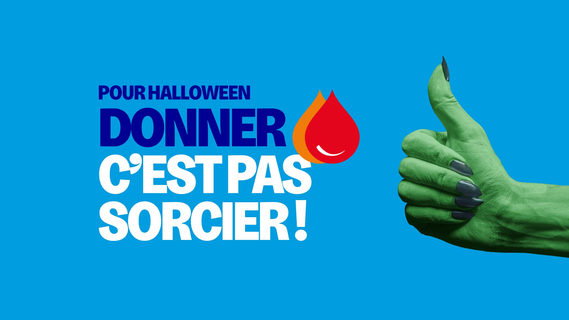 Main de sorcier faisant un pouce en l'air - Don de sang Halloween