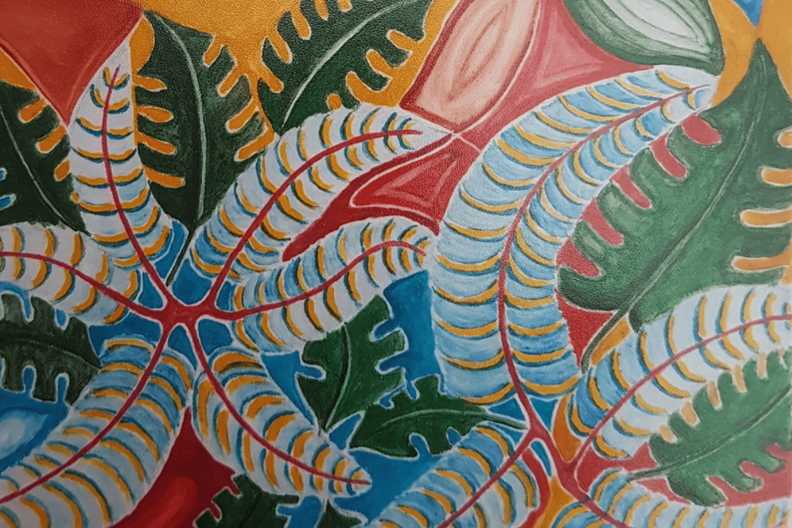 Photo d'une peinture de l'artiste représentant des étoiles de mer colorées