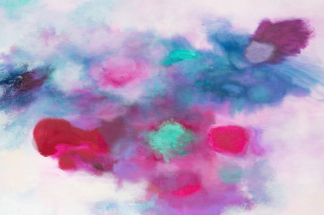 Peinture abstraite colorée (teintes de rose, vert et bleu)