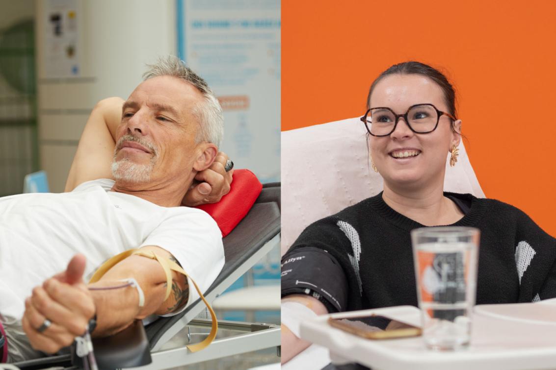 Donneur de sang et donneuse de plasma cote a cote