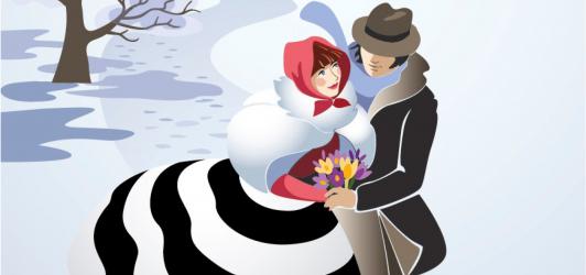 peinture de l'artiste qui représente une femme et un homme dans la neige