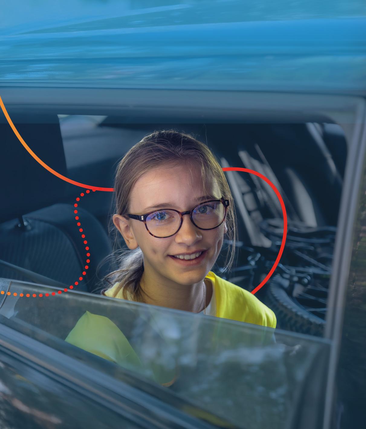 Andréa dans une voiture